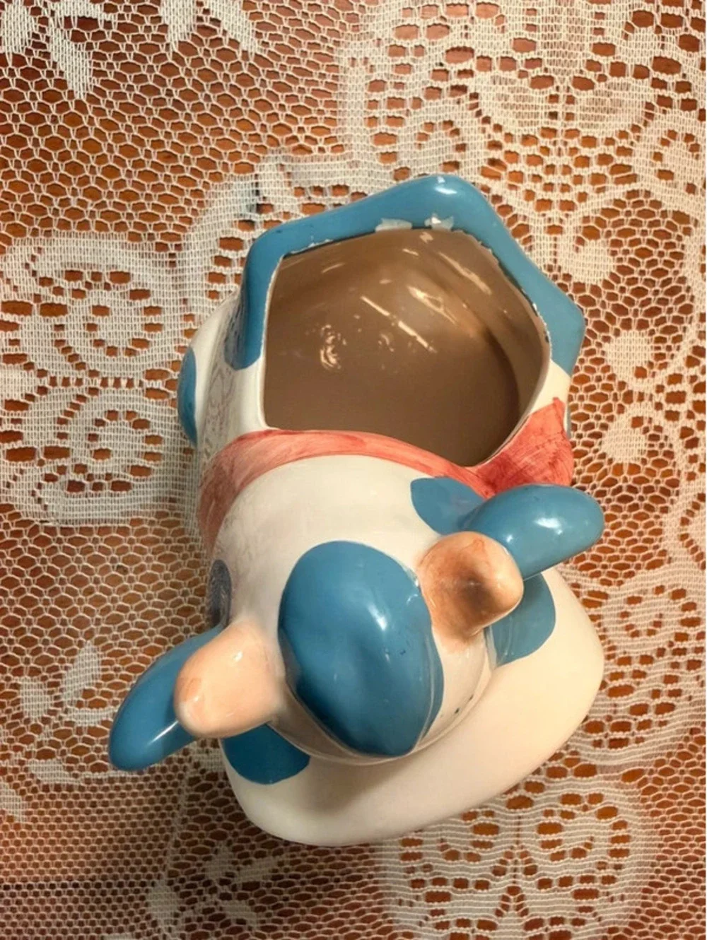 Cooks Tools Ceramic Cow Utensil Holder Blue Spotted Farmhouse Kitchen Decor